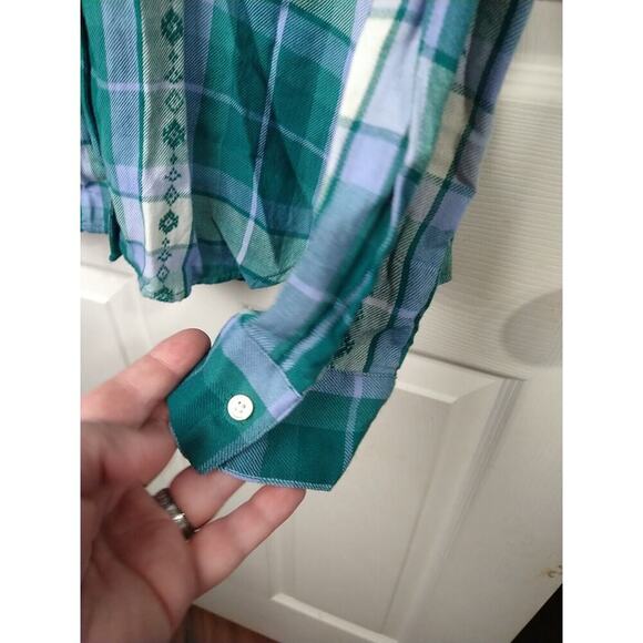 American Eagle Outfitters Woman M Shirt Green Plaid Collared Front Button - Picture 7 of 9